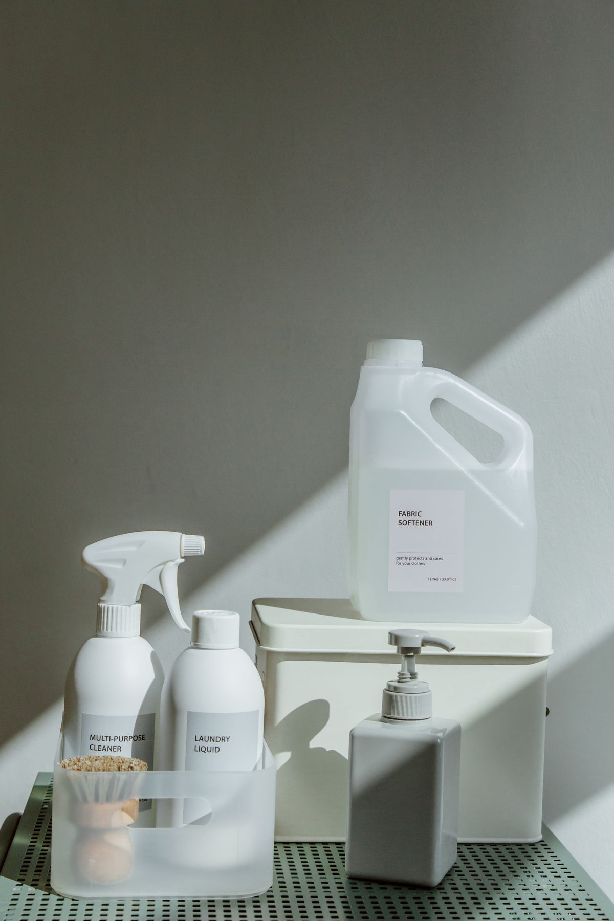 Eco-friendly detergent bottles on a shelf